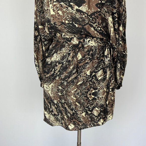 Parker Womens Silk Mini Dress Brown Black Abstract Snakeskin size Medium - Picture 6 of 14